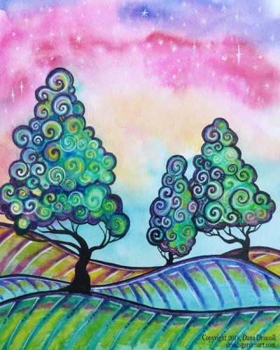 watercolor pencil tree
